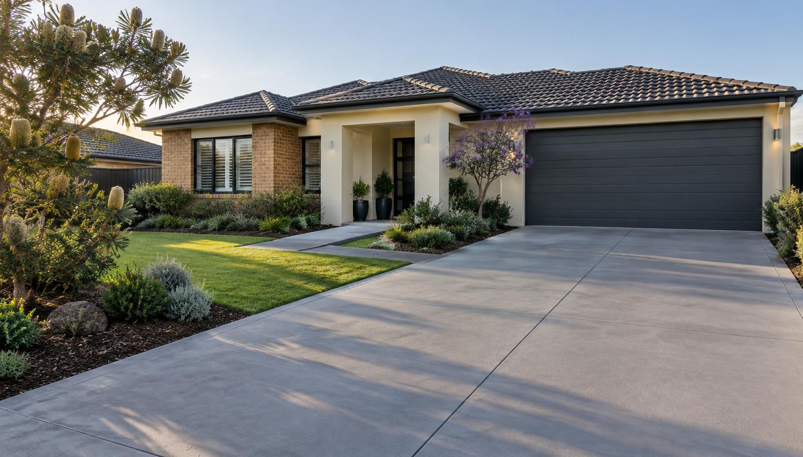 Finished concrete driveway surface on a residential property in Baldivis